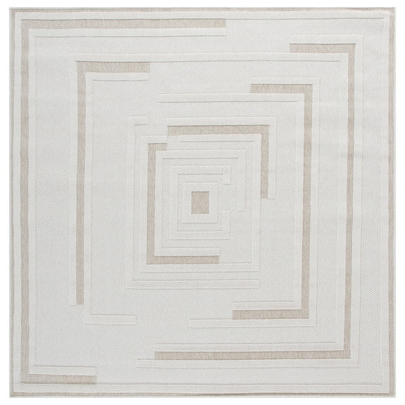 SAFAVIEH Global Roswell Geometric Indoor/Outdoor Area Rug, Light Beige/Beige, 6'7" x 6'7" Square