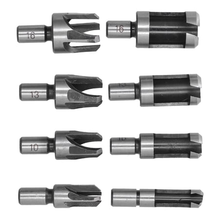8-Piece Carbon Steel Wood Plug Drill Bit Set Barrel Claw Type for Electric Drills 6/10/13/16mm Sizes