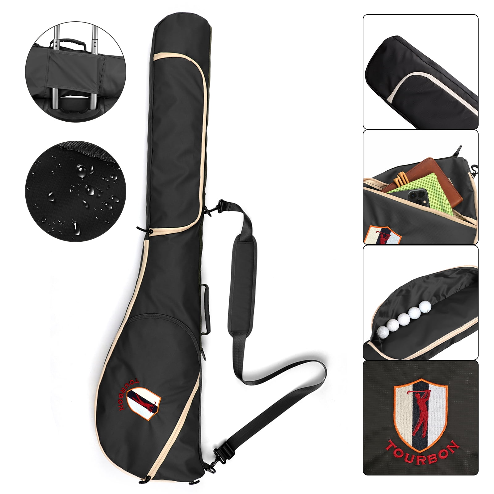 TOURBON Golf Clubs Bag Nylon Lightweight Sunday Bag Travel Pack for Driving Range Waterproof Black Outdoor