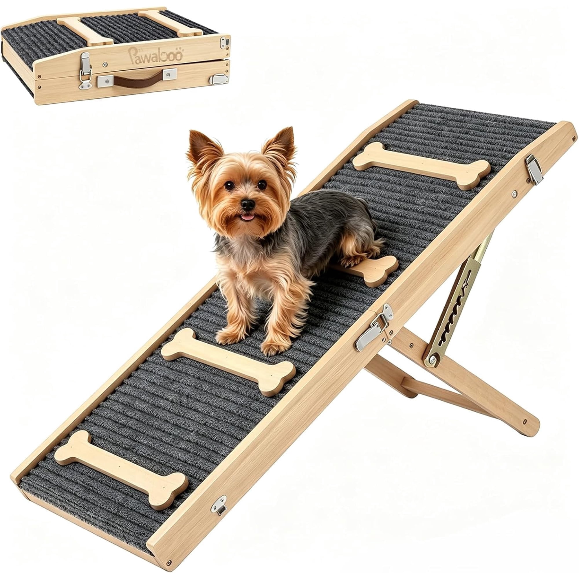 Pawaboo 2026 Upgraded Dog Ramp for Couch, Foldable Small Dog Ramp for Sofa with 7 Adjustable Heights from 2.2" to 18.5", Portable Non-Slip Pet Ramps for Couch Sofa, Wood