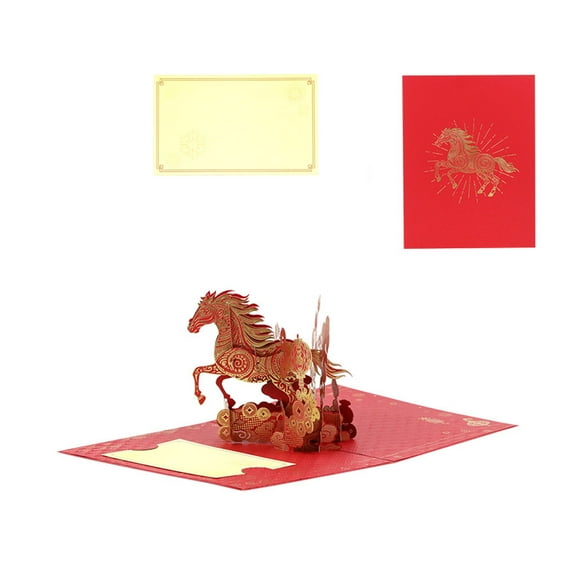Elegant Popup Horse Greeting Card For 2026 Chinese New Year Elegant Gold Foils Card For Festive Celebration