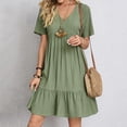 thumbnail image 3 of Women Casual Fashion Solid Color V Neck Short Sleeve Shirt Dress Swing Dress with Buttons T Shirts for Dress Women Dresses Casual Midi Shirt Dress Mature Womens Dresses Summer Mini Dress T Shirt, 3 of 6