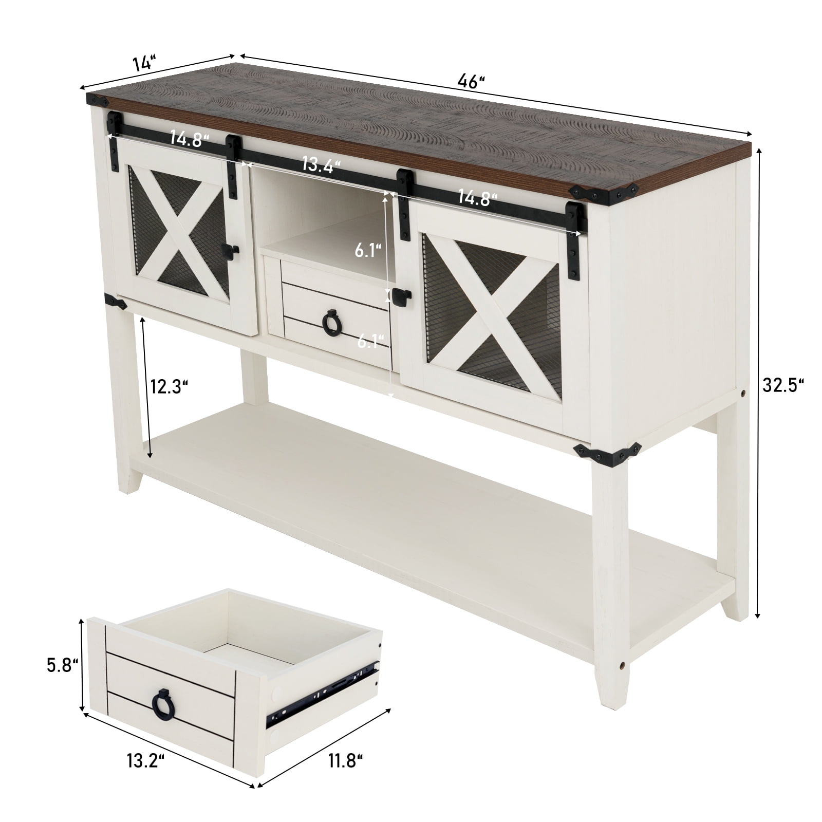 White barn door console table discount
