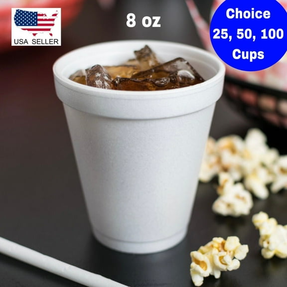 8 oz Disposable Foam Cup White Styrofoam Drinking Hot and Cold Cups