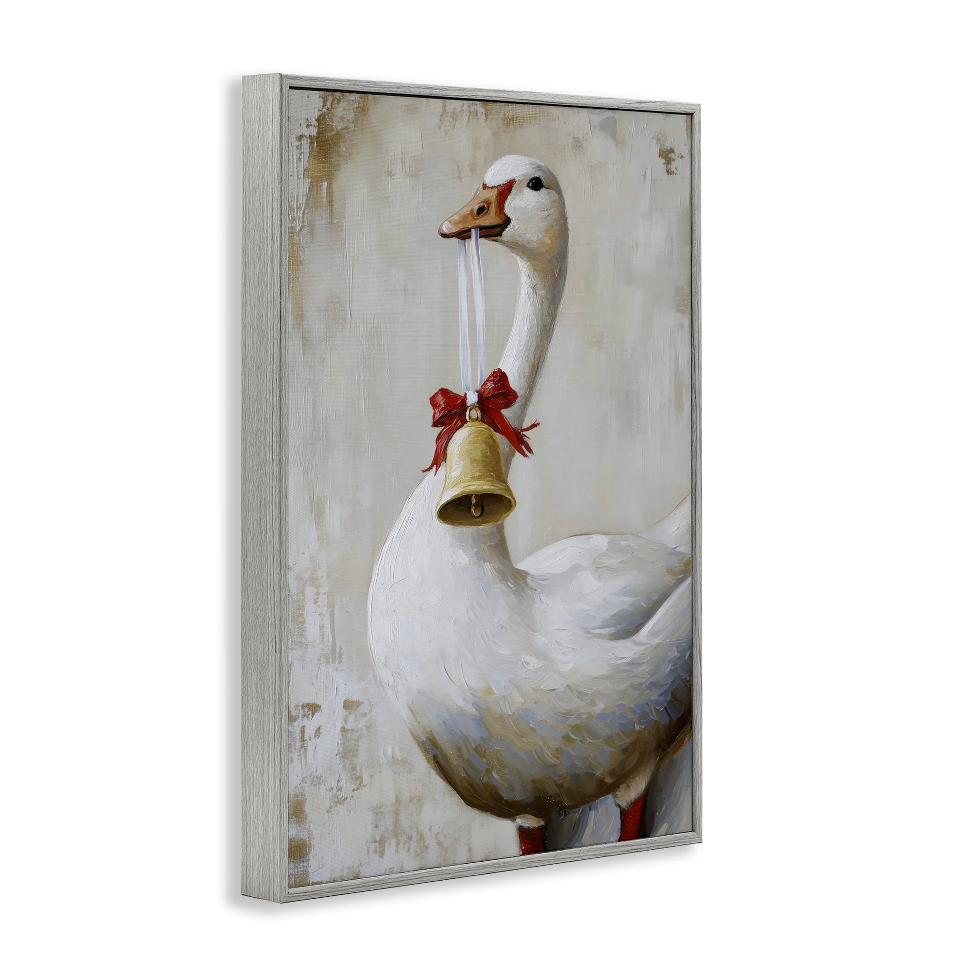 Festive Jingle Goose Gray Framed Giclee Art, design by Petal Prints Design