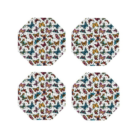 

Fuzoiu Cute Butterfly Print Leather Coasters Set Drink Coasters Set of 4 for Tabletop Protection Durable PVC Coasters Home Décor and Housewarming Gift-Octagon