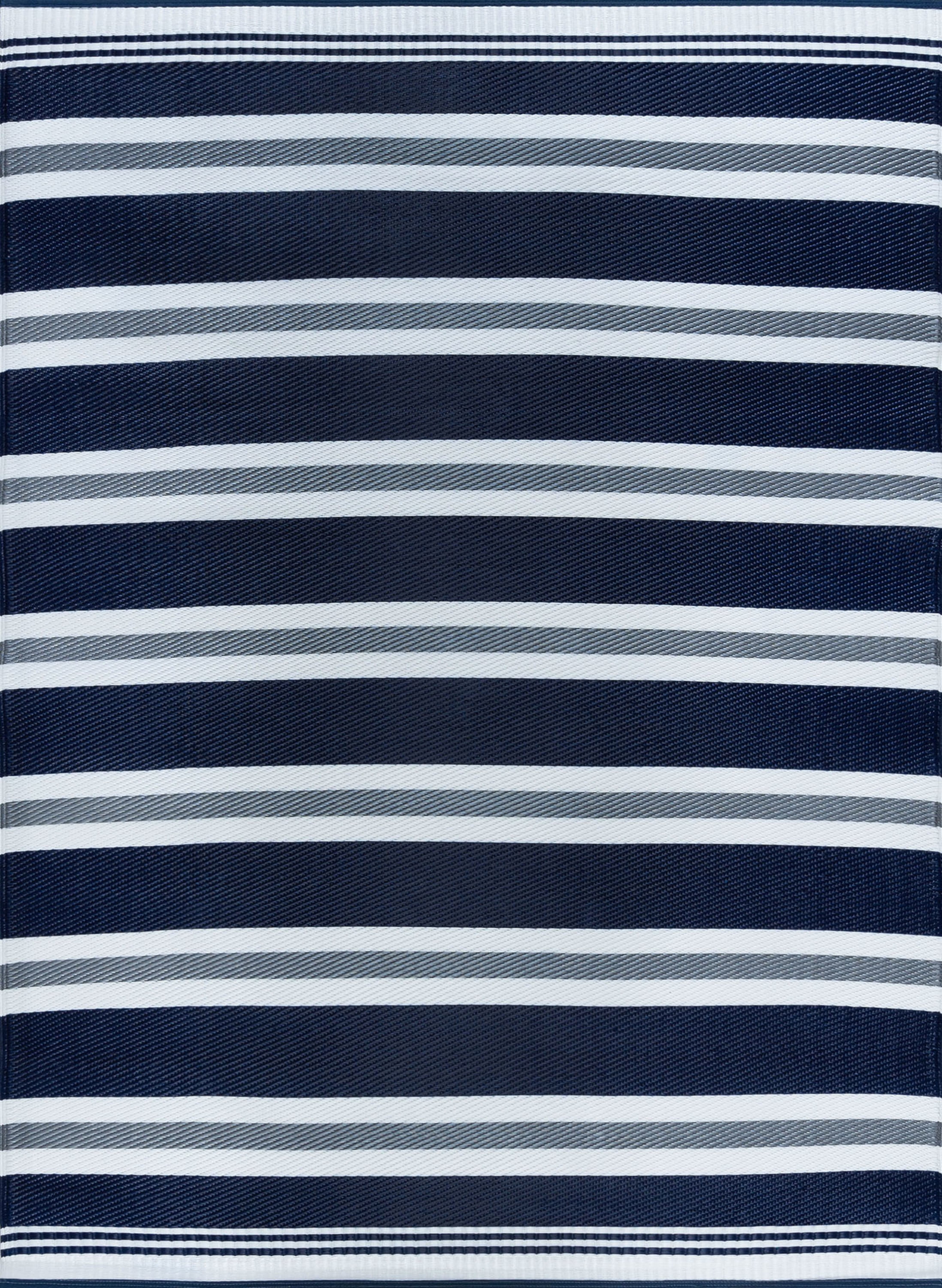 5x7 Reversible Navy and White Polypropylene Outdoor Stripe Area Rug
