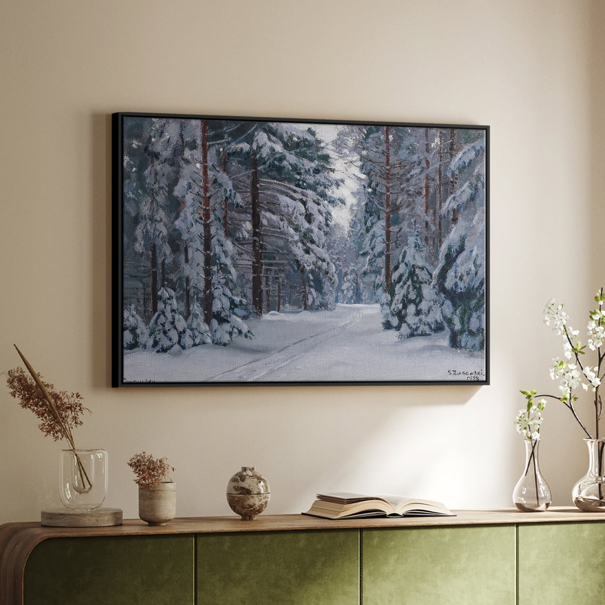 Vintage Landscape-CCLXVII By Wexford Home Framed in Black Wood Gallery Wrapped Canvas 27 in. x 41 in.