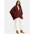 thumbnail image 2 of Time and Tru Women's Rib Knit Fashion Coverup with Button, One Size, Burgundy, 2 of 5