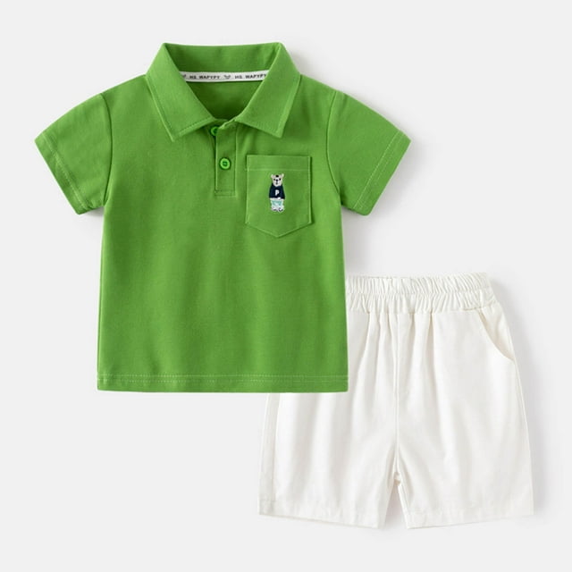 LSLJS Mode Ensemble de Shorts Décontractés à Manches Courtes pour Garçons, Col Rabattu, Bouton, Vêtements d'Été Tendance 2024