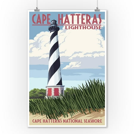 North Carolina Lighthouses - Outer Banks, North Carolina - Cape Hatteras Lighthouse - Lantern Press Artwork (9x12 Art Print, Wall Decor Travel Poster)