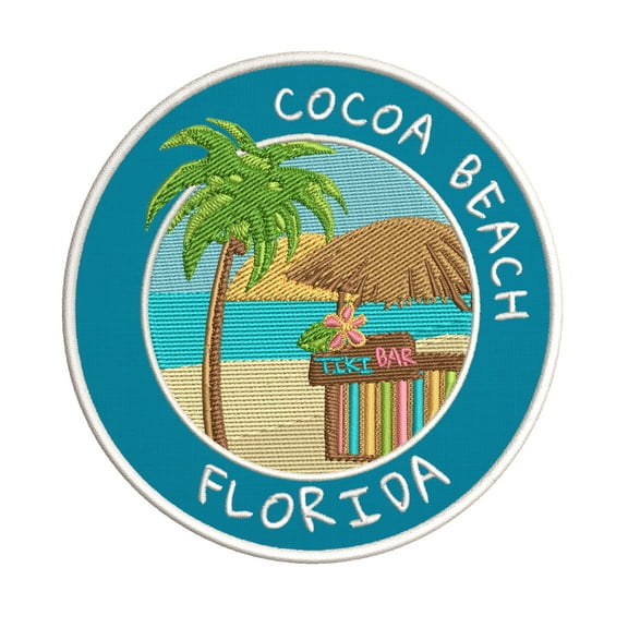 Happy Hour! Cocoa Beach, Florida 3.5 Inch Iron Or Sew On Embroidered Fabric Badge Patch Ocean Beach, Salt Life Iconic Series