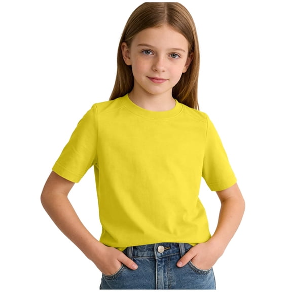JWshufel Kids Short Sleeve Casual T Shirts Trendy Solid Color Summer Tops Round-Neck Soft Basic Tees 3-16 Years