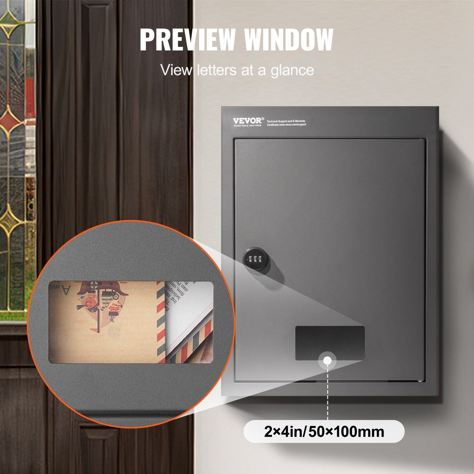 High-Security External Through Wall Mail Drop Box, Durable Steel Construction with Anti-Pry Design and Rekeyable Combination Lock