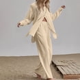 thumbnail image 2 of Gkeoshab Womens Sweaters Women's 2 Piece Outfits Button Down Long Sleeve Shirt and Wide Leg Pants Set Beige L, 2 of 5