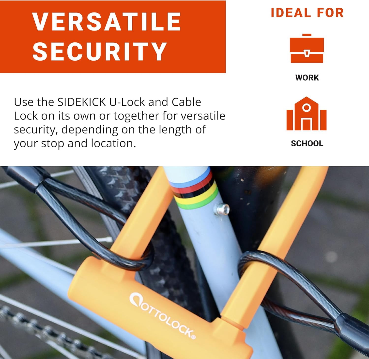 Compact U-Lock and Cable Bundle - Heavy Duty Anti Theft Bicycle U-Lock with Keys, Silicone-Coated, Bike Accessories, Orange