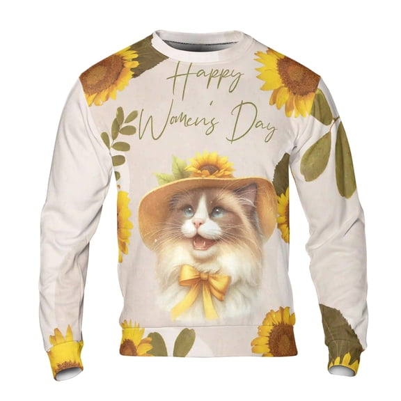 Happy Women's Day Ragdoll Sunflower Vintage Proud Mom All Over Print 3D Sweatshirt Unisex Merch Cat Lover Kitten Owner Gifts Idea - 02030