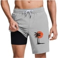 thumbnail image 3 of UVEASISHA Men Fashion Vacation Shorts Sunset Coconut Tree Print 2-In-1 Swim Trunks Elastic Drawstring Quick Dry Beach Shorts with Compression Liner Gray XXL, 3 of 7