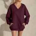 thumbnail image 2 of Women's Plus Size V-Neck Hoodless Sweatshirt - Long Sleeve with Pocket Pullover, Elegant Casual Athletic Top,Size:S, 2 of 3