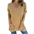 thumbnail image 3 of Contemporary Women's Fashion Plus Size Women's New Casual Solid Color Round Neck Long Sleeved Top With Irregular Hem T-shirt, 3 of 9