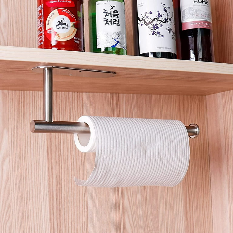 Happon Paper Towel Holder Under Cabinet Wall Mount for Kitchen Paper Towel,  Self-Adhesive Paper Towel Bar, Paper Towel Rack, Stainless Steel 13 inch  1Pc Black 