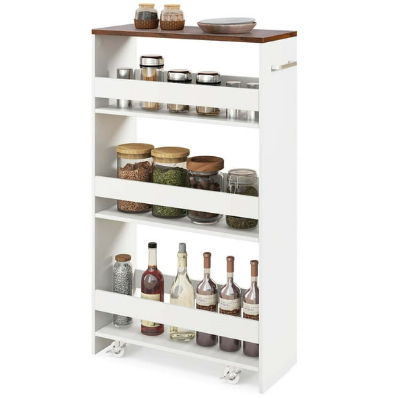 Costway 4-Tier Rolling Storage Cart 8" Slim Kitchen Cart on Wheels with Open Shelves Brown