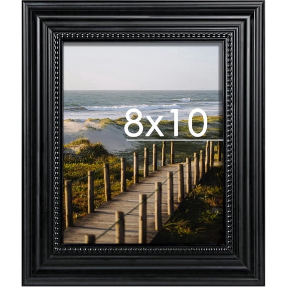 Picrit 8x10 Black Picture Frame, Real Glass Front and Black Backboard, Wall Gallery Photo Frames for Wall Mounting or Tabletop Display