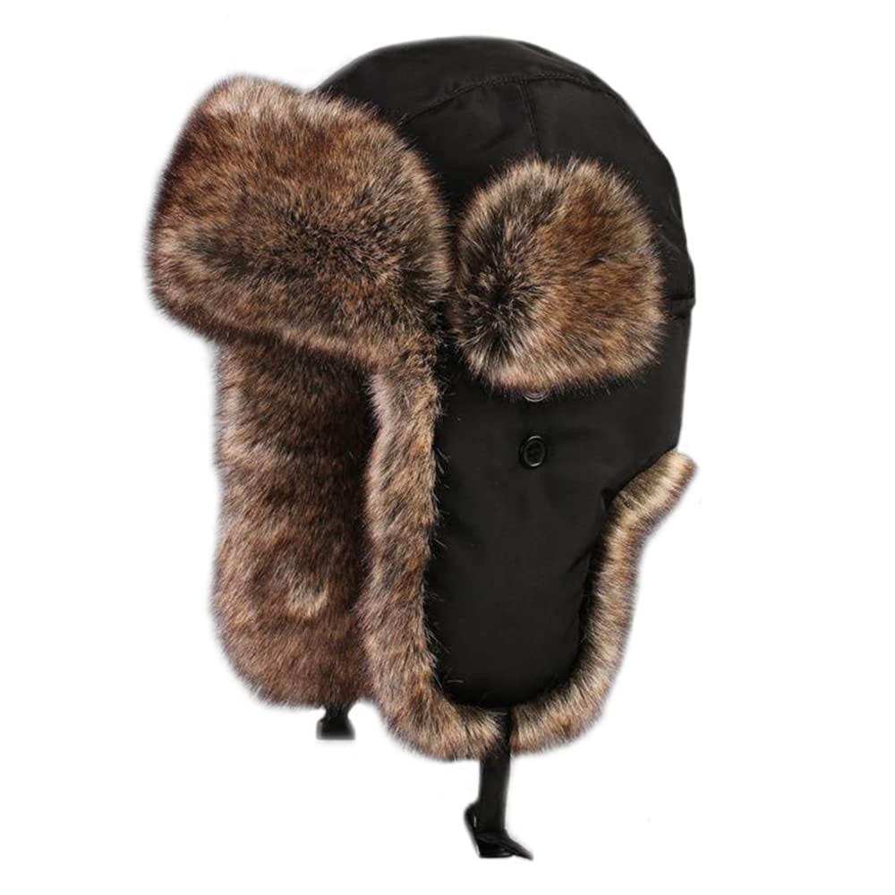 HAORUN Men Winter Warm Faux Fur Trapper Hat Ski Ushanka Russian Cossack Bomber Cap