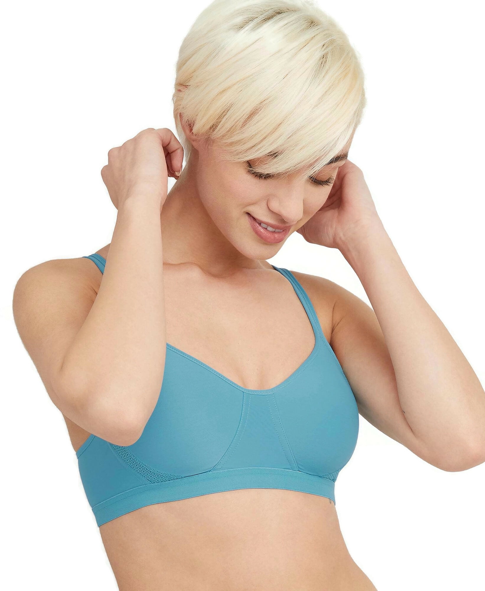 Hanes Womens XTemp Foam Wirefree Bra, M, Milky Way Blue Heather