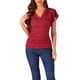 thumbnail image 1 of Blusa Faux Wrap Inspire Chic para mujer, blusa casual de verano con cuello en V y mangas con volantes, talla L, rojo oscuro, 1 of 6