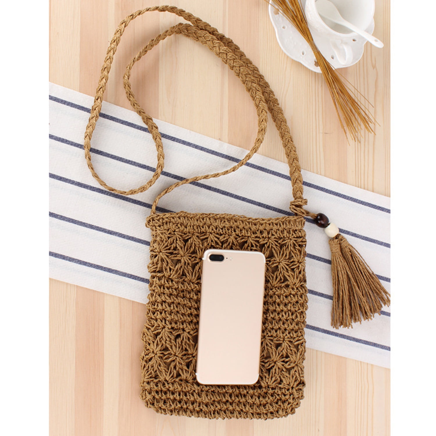 Dicasser Straw Bags For Women Summer Beach Straw Bags With Tassel Mini Straw  Handbags With Zipper Weave Handmade Crossbody Bag Bohemian Shoulder Purse  2PCS 