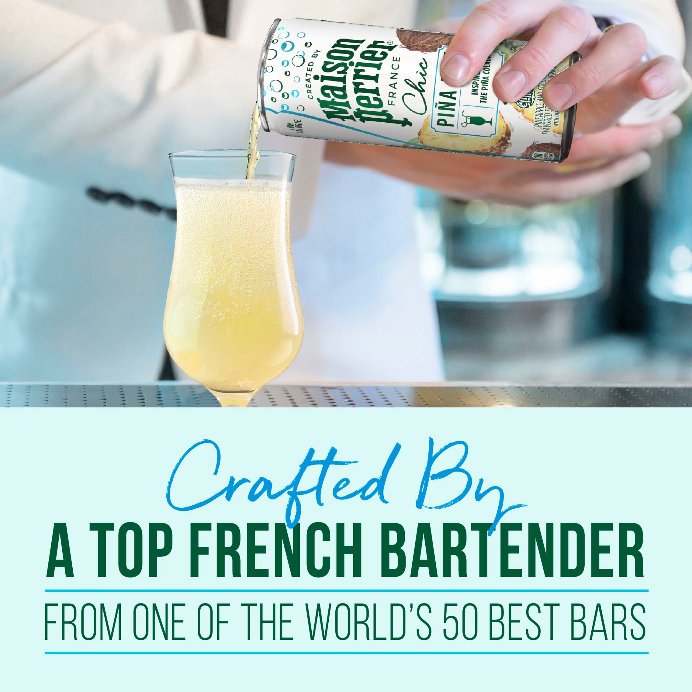 Maison Perrier Chic Mocktails, Pina Fizz Pineapple and Coconut Inspired Non-Alcoholic Cocktail Mixers, 24 Pack