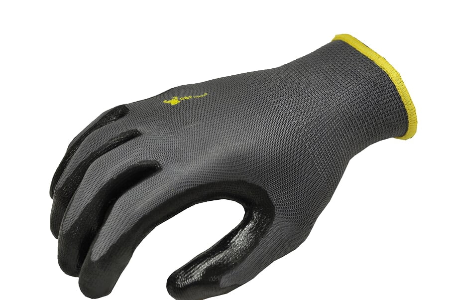 G & F Seamless Knit Nylon Nitrile-Coated Work Gloves, Black, Large, 6 Pairs