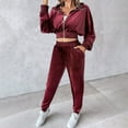 thumbnail image 5 of Women’s Tracksuit Set–2 Piece Slim Fitting Velour Velvet Casual Zip up Hoodie Cropped Jacket Sweatsuit and Sweatpants Set Women Outfits Sets S-189 Red-a M, 5 of 6