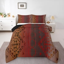 Homewish Red Brown Aztec Bedding Comforter Set for Adult, Hippie Stripes Abstract Twin Comforter Sets, Southwestern Style Reversible Bedding Set, Super Cozy Room Decor, 2pcs