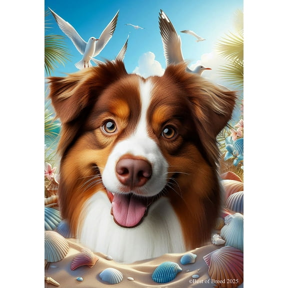 Australian Shepherd Red Tri - Best of Breed Summer Beach Outdoor House Flag 28" x 40" Mailbox Flag Dog Flag
