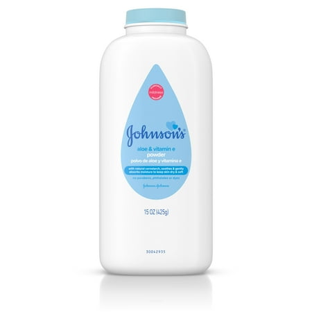 Johnson’s Naturally Derived Cornstarch Baby Powder with Aloe & Vitamin E, 15 oz