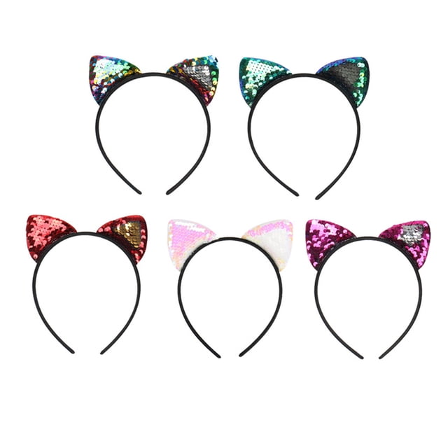 EeaseMX 5 diademas con orejas de gato para niños, con lentejuelas, para fiestas y decoración diaria (colores surtidos)