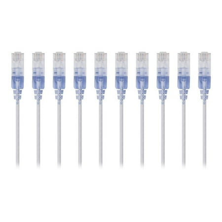 UPC: 0889028069455 | Monoprice SlimRun – Patch cable – RJ-45 (M) to RJ-45 (M) – 2 ft – 0.1 in – UTP – CAT 6a – molded  snagless  stranded – white (pack of 10)