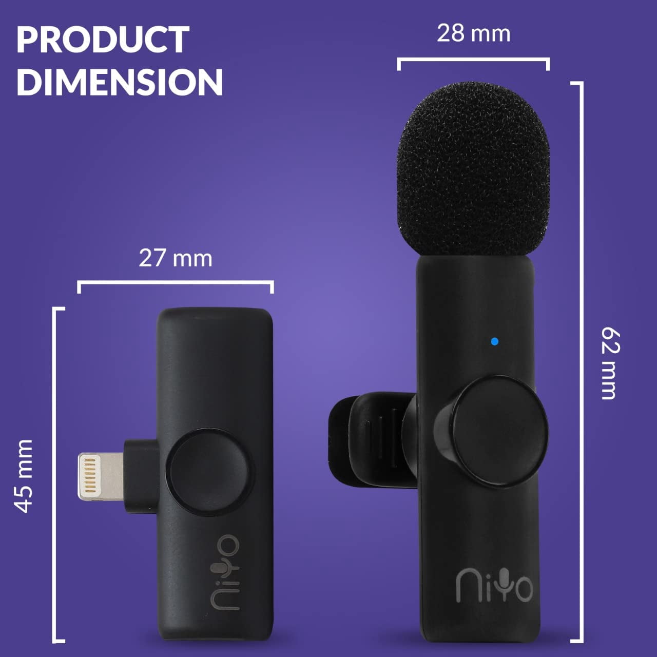 Niyo Wireless Lapel Microphone - Professional Video Recording Mic, Lightweight Lapel Mic for iPhone, Noise Reduction Clip-on Microphones for Video Bloggers, Interviewers, Content Creators (White)