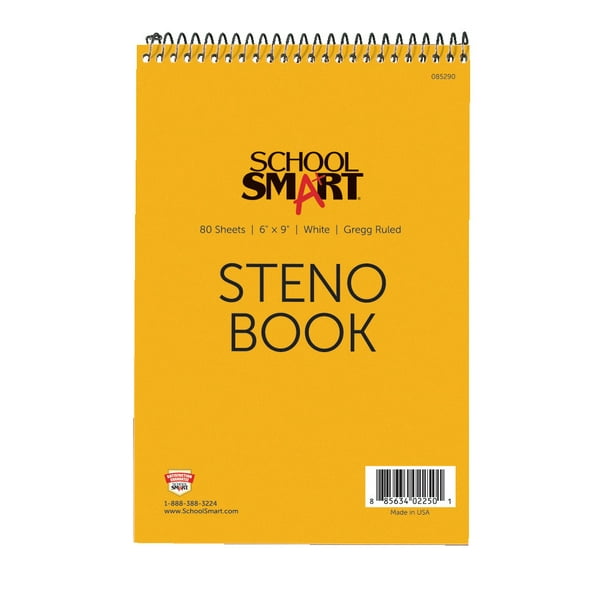 School Smart Gregg Ruled Steno Notebook, 6 x 9 Inches, White, 80 Sheets