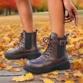 thumbnail image 2 of Womens Fall Platform Combat Boots Fashion Casual Leather Buckles Chunky Mid Calf Riding Ankle Booties, 2 of 6