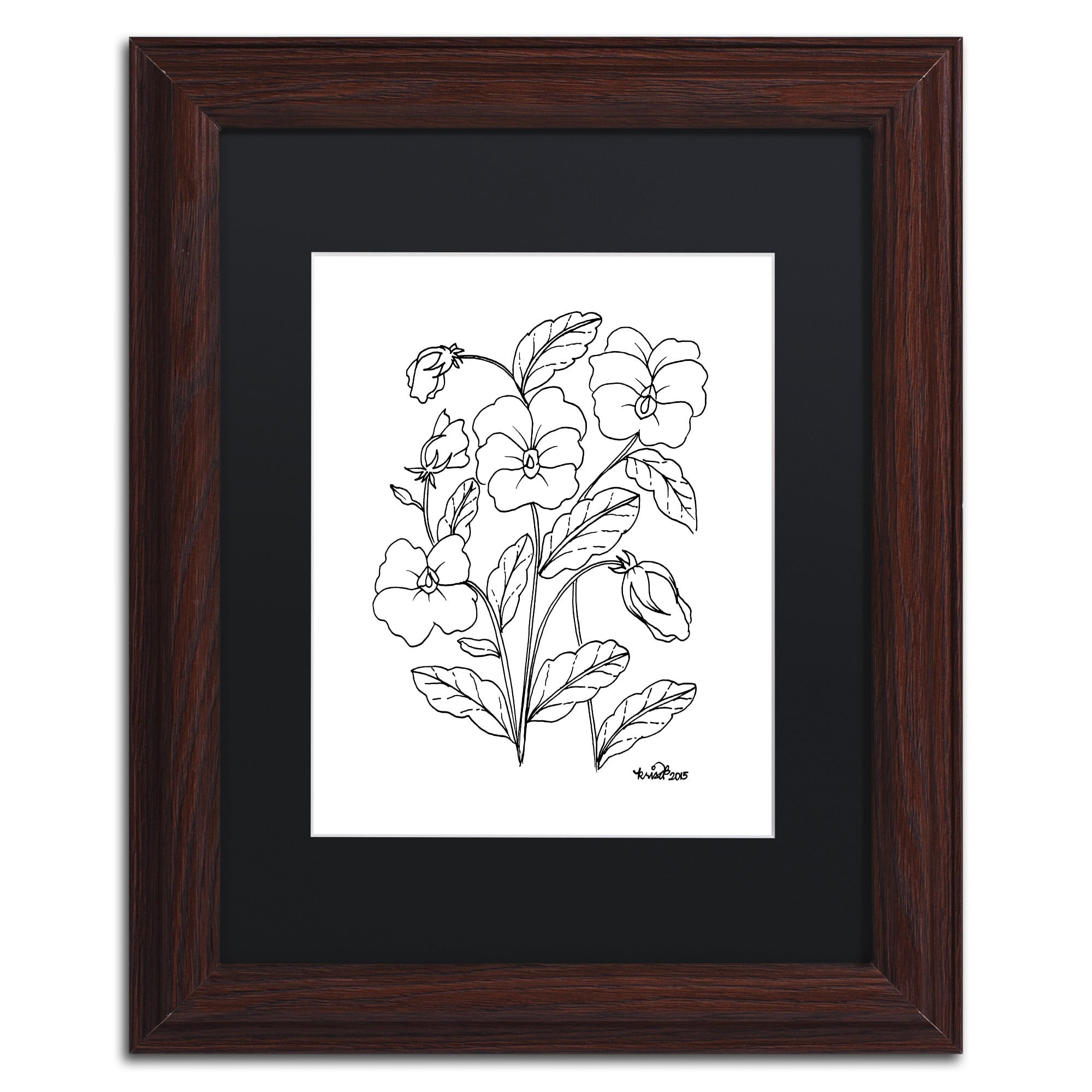 Trademark Fine Art "Simple Flower Doodle 3" Canvas Art by KCDoodleArt Black Matte, Wood Frame