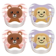 Dr. Brown's PreVent Pacifier, Stage 2 (6-12m), Animal Faces Pink, 4 Count
