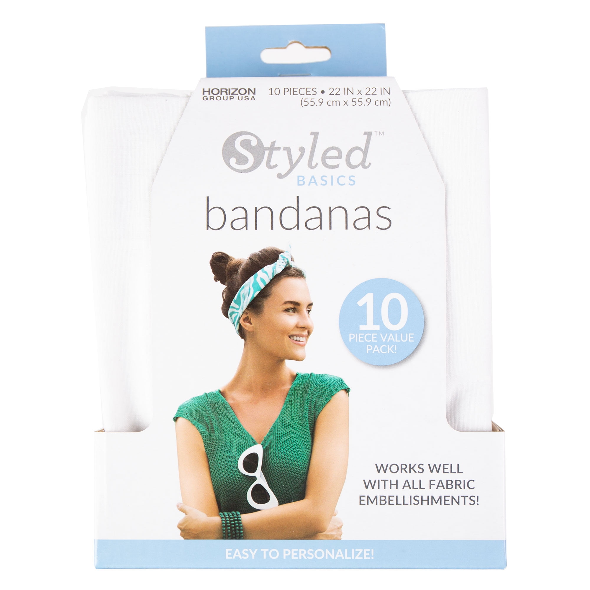 Styled Basics Solid White Bandanas, 10 Pack, 100 Cotton, 22" x 22