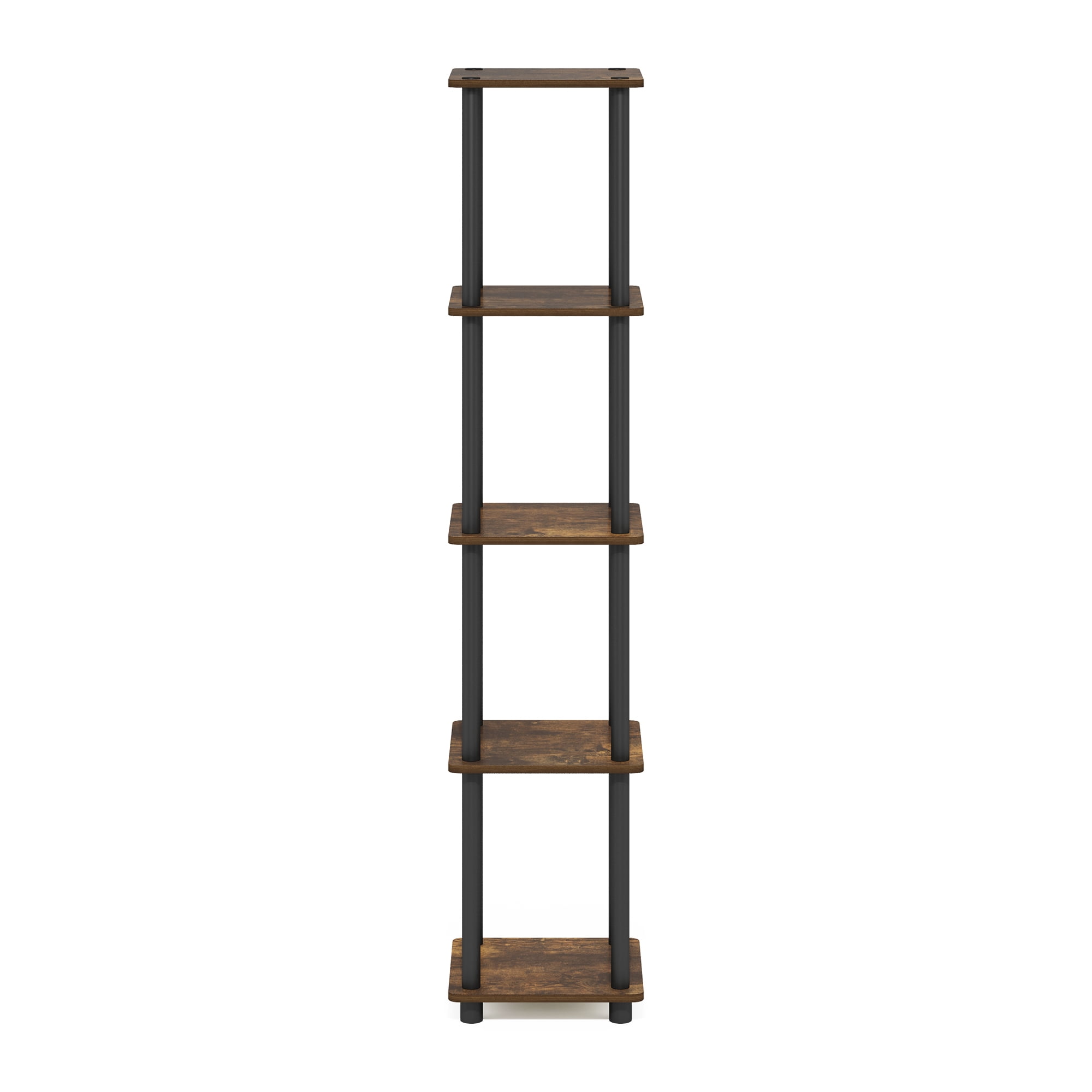 Furinno TURN-N-TUBE 5-Tier Corner Square Rack Display Shelf in Amber Pine/Black