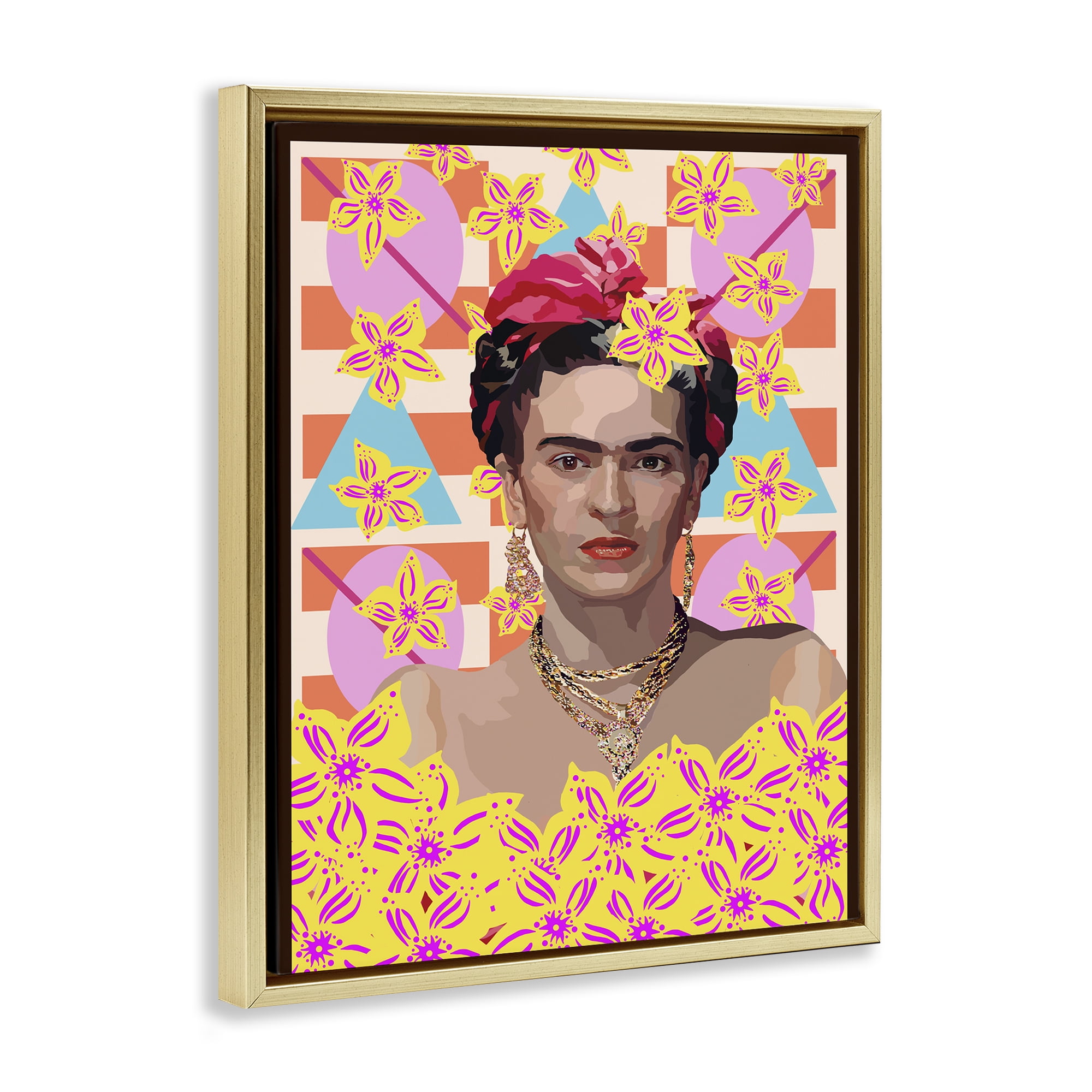 Frida's Floral Journey Gold Framed Floater Canvas Wall Art, design by Lynnda Rakos