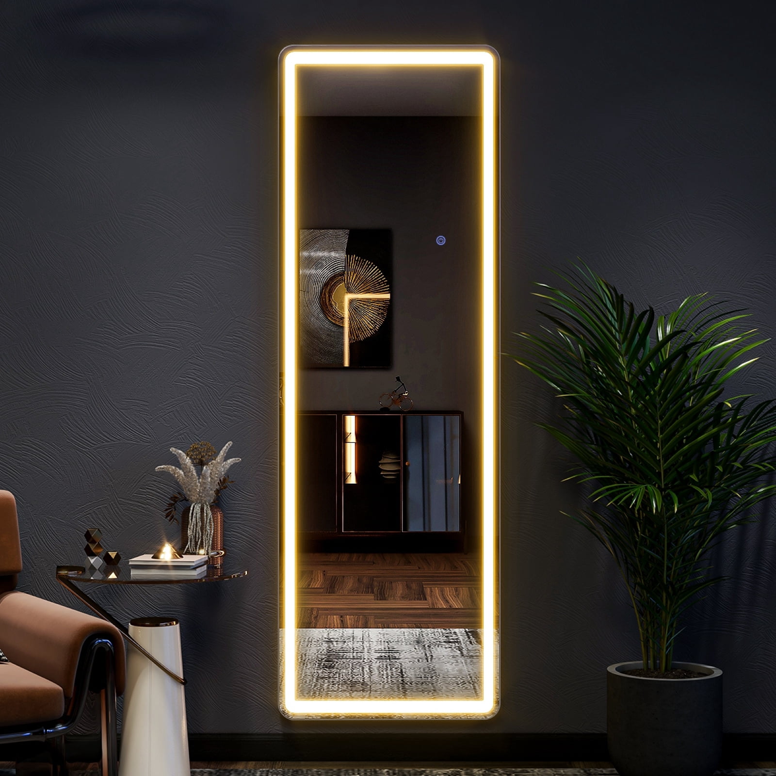 GRAHMCY 60"x16" Full Length Mirror with Lights LED Floor Mirror Wall-mounted Dressing Mirror