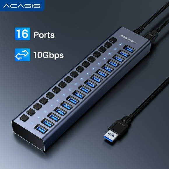 ACASIS 16 Ports USB 3.2 Hub with 10Gbps Data Speed,Aluminum Housing, USB Hub Powered with 96W Power Adapter, USB Hub for PC/Laptop, Computer, Flash Drive, Printer, Camera