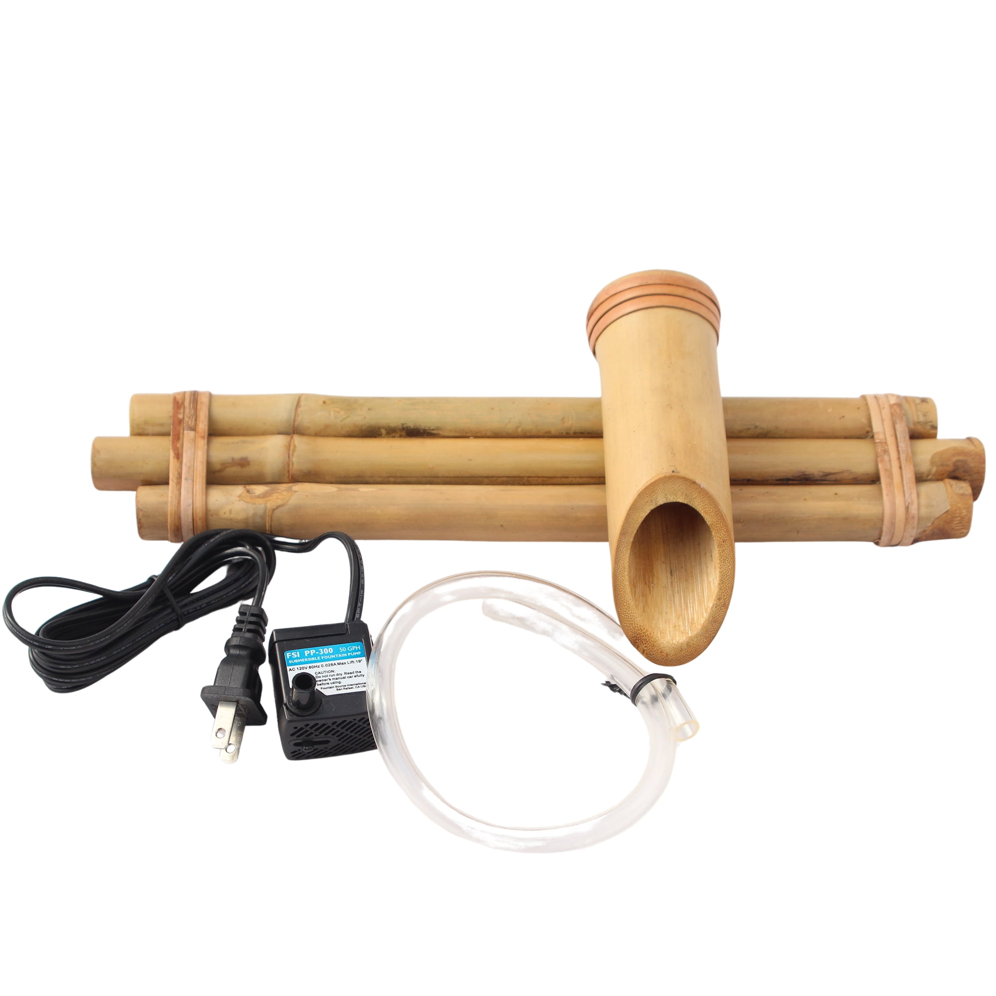 12" Bamboo Fountain Kit, 3-Arm Spout with Quiet Pump, Indoor/Outdoor – Container Not Included